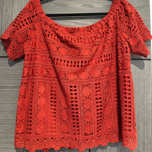 SUNDAY IN BROOKLYN Womens M Anthropologie Rust Evie Off Shoulder Lined Lace Top - Picture 9 of 10